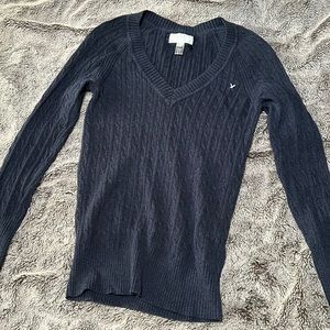 Navy Blue Ribbed American Eagle V-Neck Long Sleeve